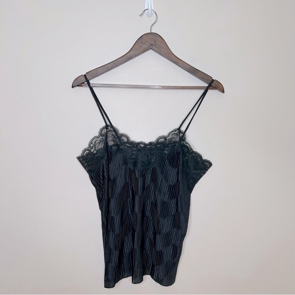 Linda Lingerie Vintage Lacy Camisole Ribbed Black Large Style 3986